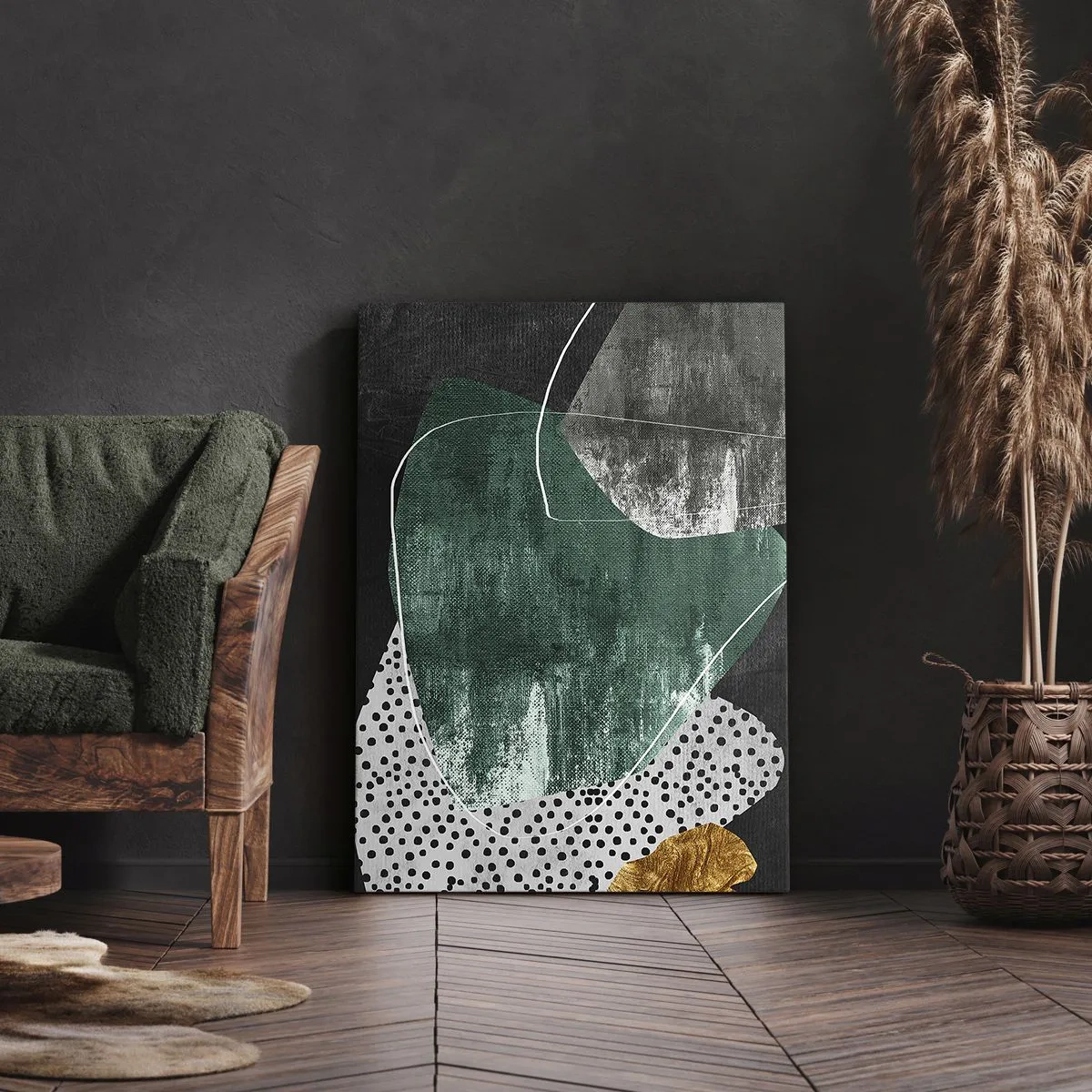 Canvastavla - Bild på duk - Färgstark abstraktion med en guldflinga - 80x120 cm