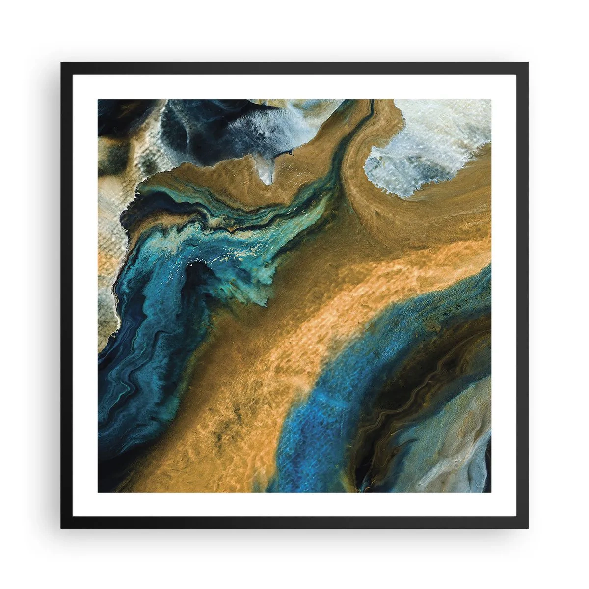 Affisch i svart ram - Blå – gul – ömsesidiga influenser - 60x60 cm