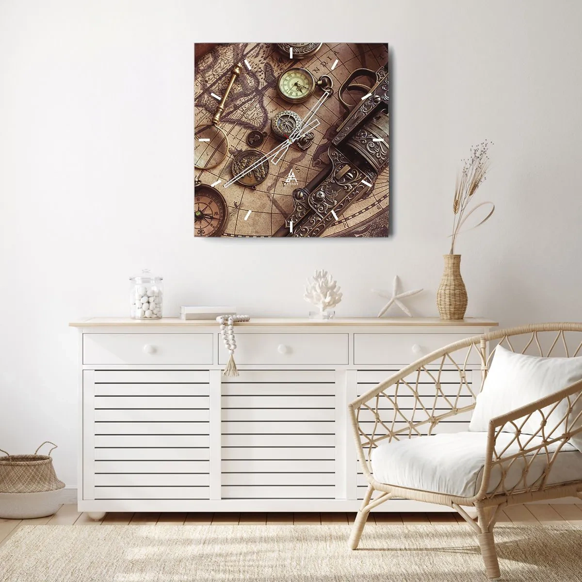 Väggklocka - Klocka på glas - Äventyret kallar - 40x40 cm