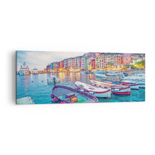 Canvastavla - Bild på duk - Färgglad kväll i hamnen - 140x50 cm