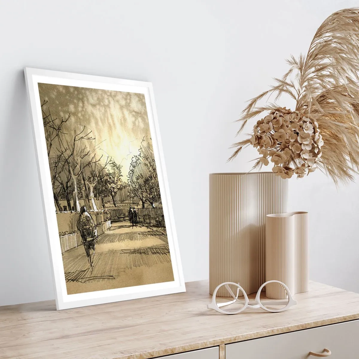 Affisch i vit ram - En stund fångad med penna - 30x40 cm