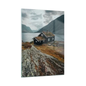 Glastavla - Bild på glas - Sommarort vid fjorden - 50x70 cm