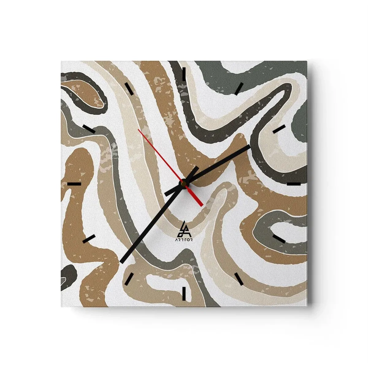 Väggklocka - Klocka på glas - Meandrar av jordnära färger - 30x30 cm