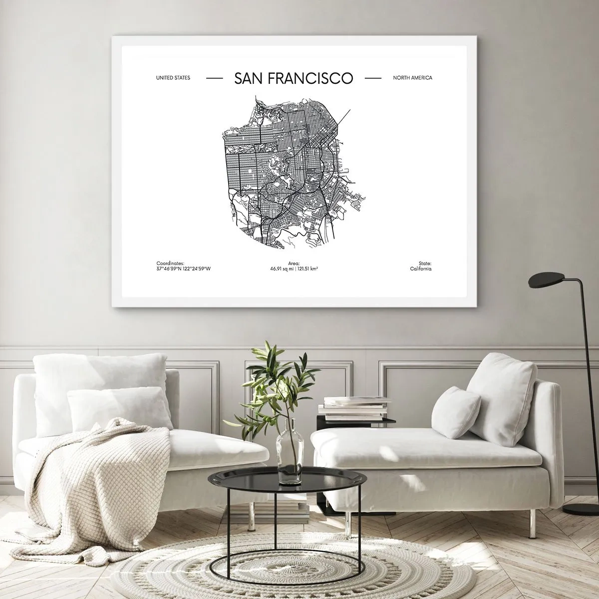 Affisch i vit ram - San Franciscos anatomi - 40x30 cm