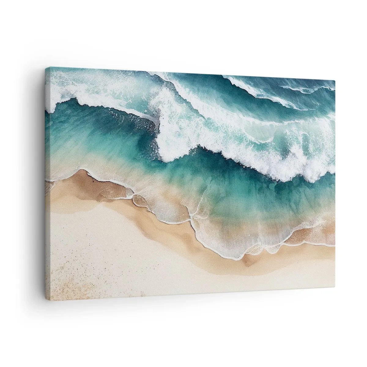 Canvastavla - Bild på duk - Utsikt över stranden och havets vågor i turkosa nyanser - 70x50cm - Ett evigt möte - Modern väggdekoration för vardagsrum och sovrum ARTTOR