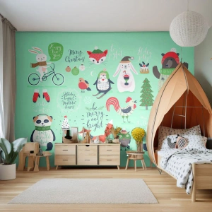 Fototapet på mått Premium Canvas - Må det alltid vara jul! - För barn, Vinter, Glada djur