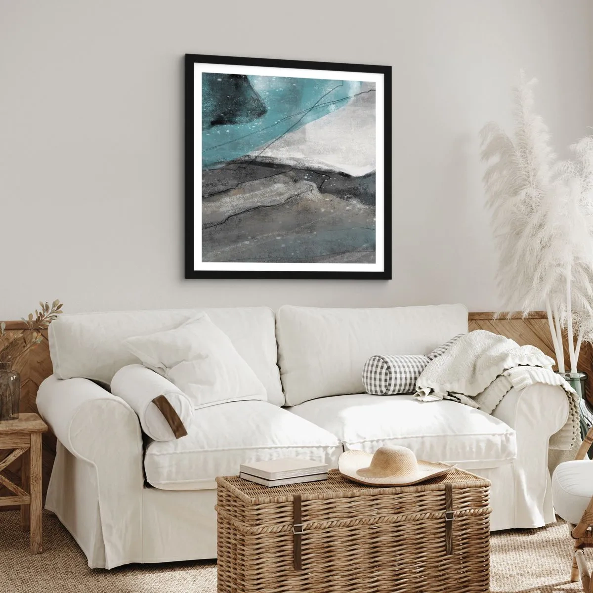 Affisch i svart ram - Abstraktion: stenar och is - 30x30 cm