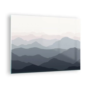 Glastavla - Bild på glas - Subtila lager av berg i pastellfärger - 70x50cm - Fjällens vågor - Modern väggdekoration för vardagsrum och sovrum ARTTOR