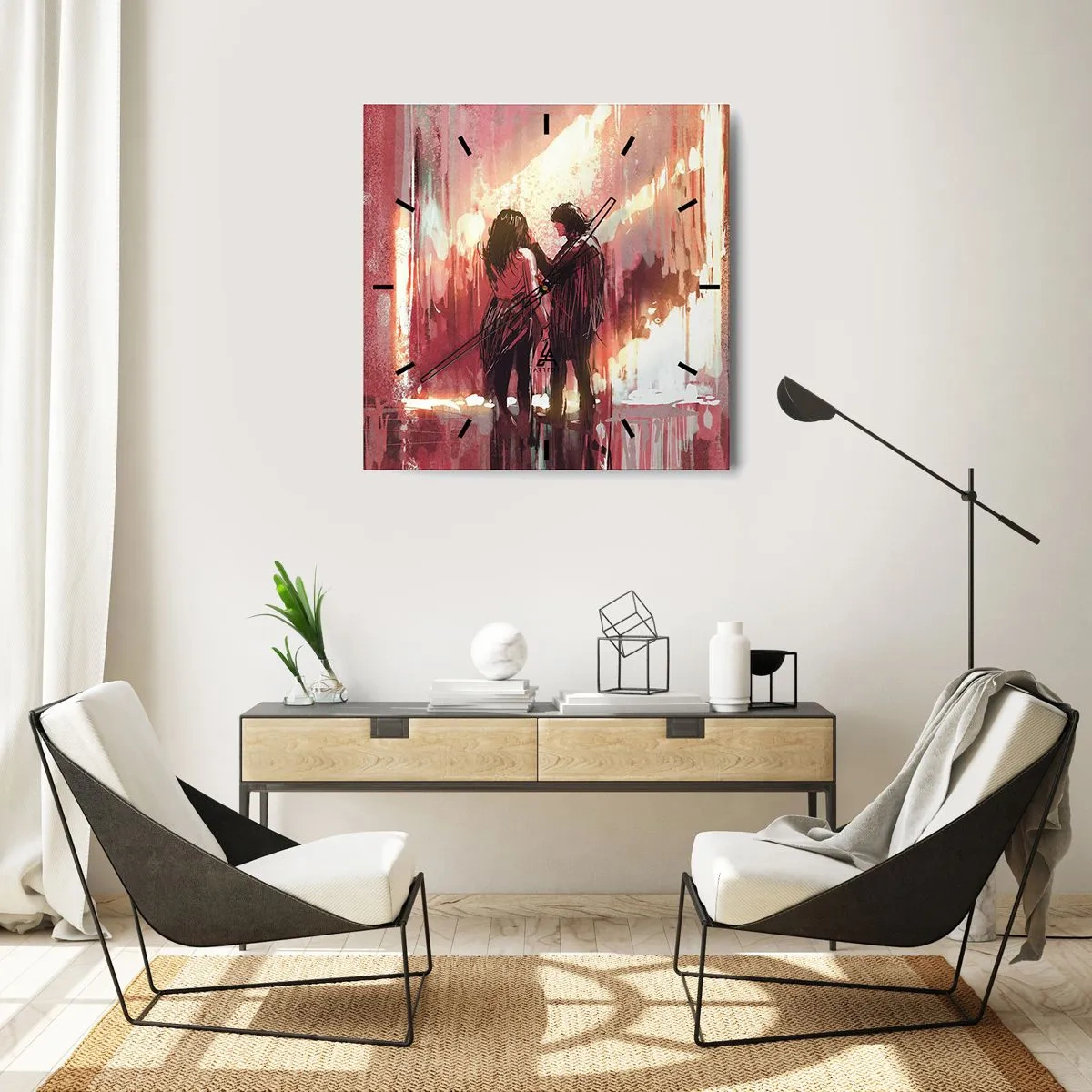 Väggklocka - Klocka på glas - Kärlekens eviga spektakel - 40x40 cm