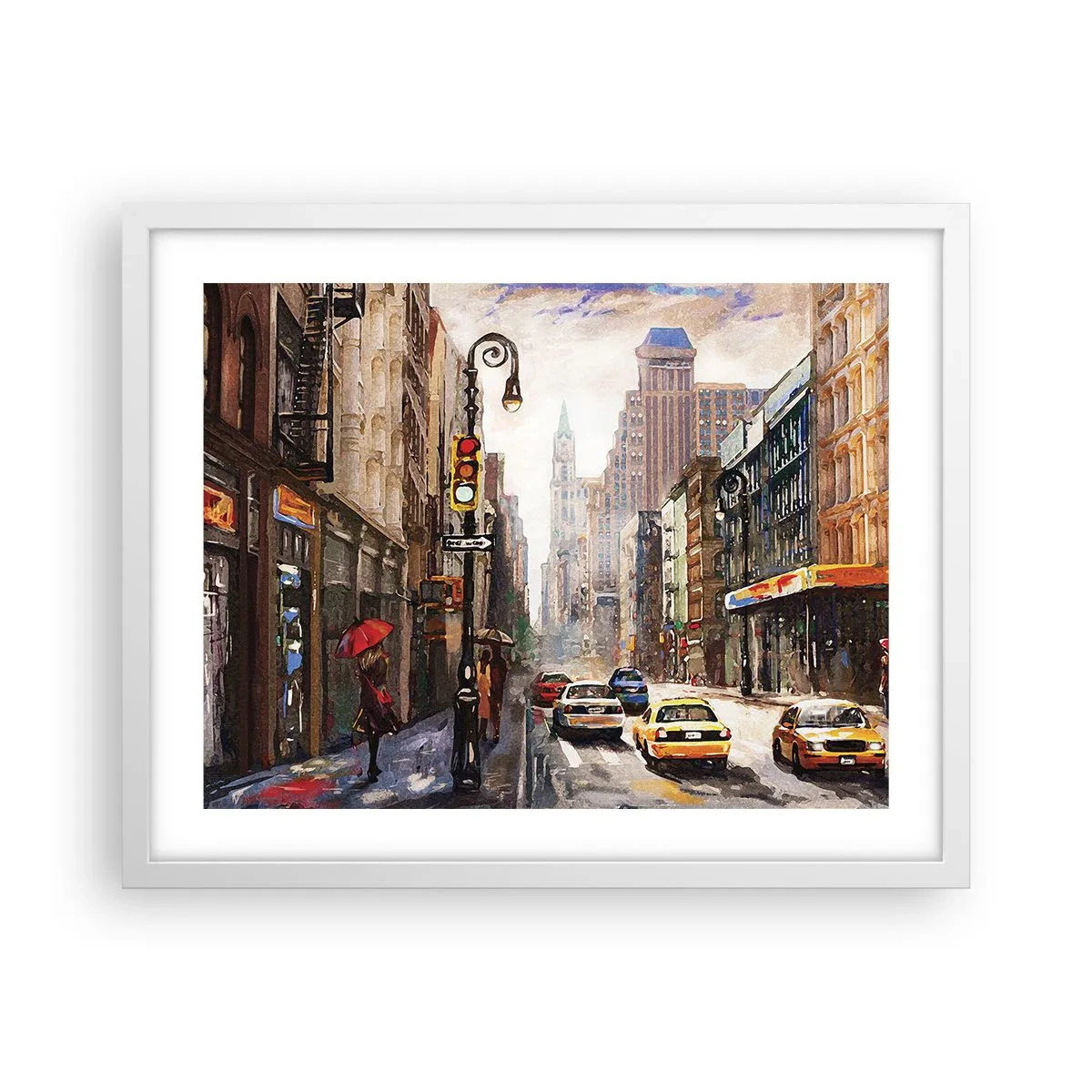 Affisch i vit ram - New York - färgglad också i regnet - 50x40 cm