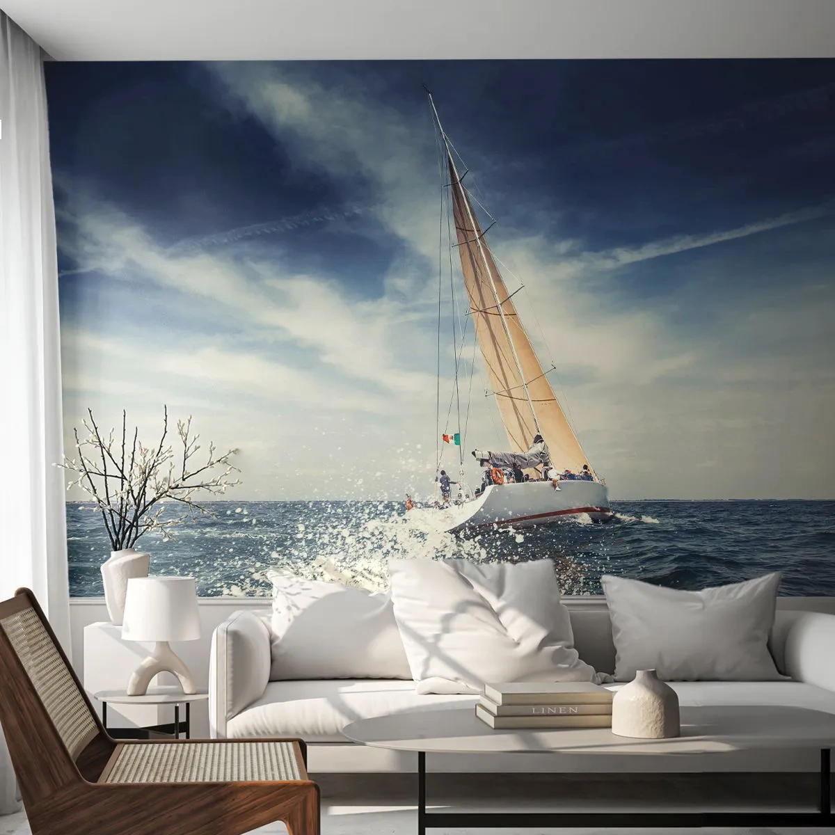 Fototapet Premium Canvas - De hinner inte ikapp oss! - Segelbåt, Hav, Segelbåt - 350x256 cm