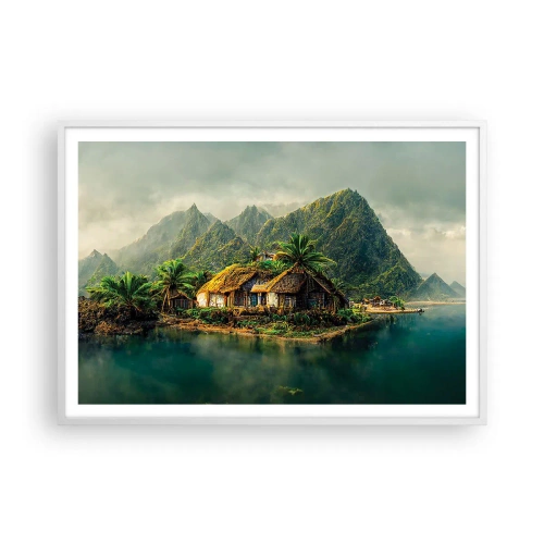 Affisch i vit ram - Tropiskt paradis - 100x70 cm