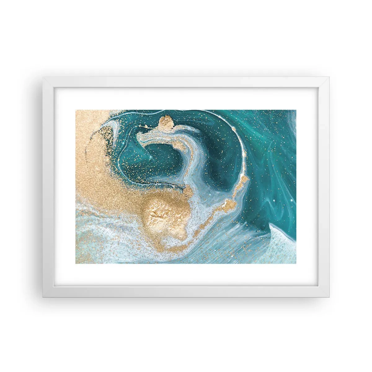 Affisch i vit ram - Guld- och turkosvirvel - 40x30 cm