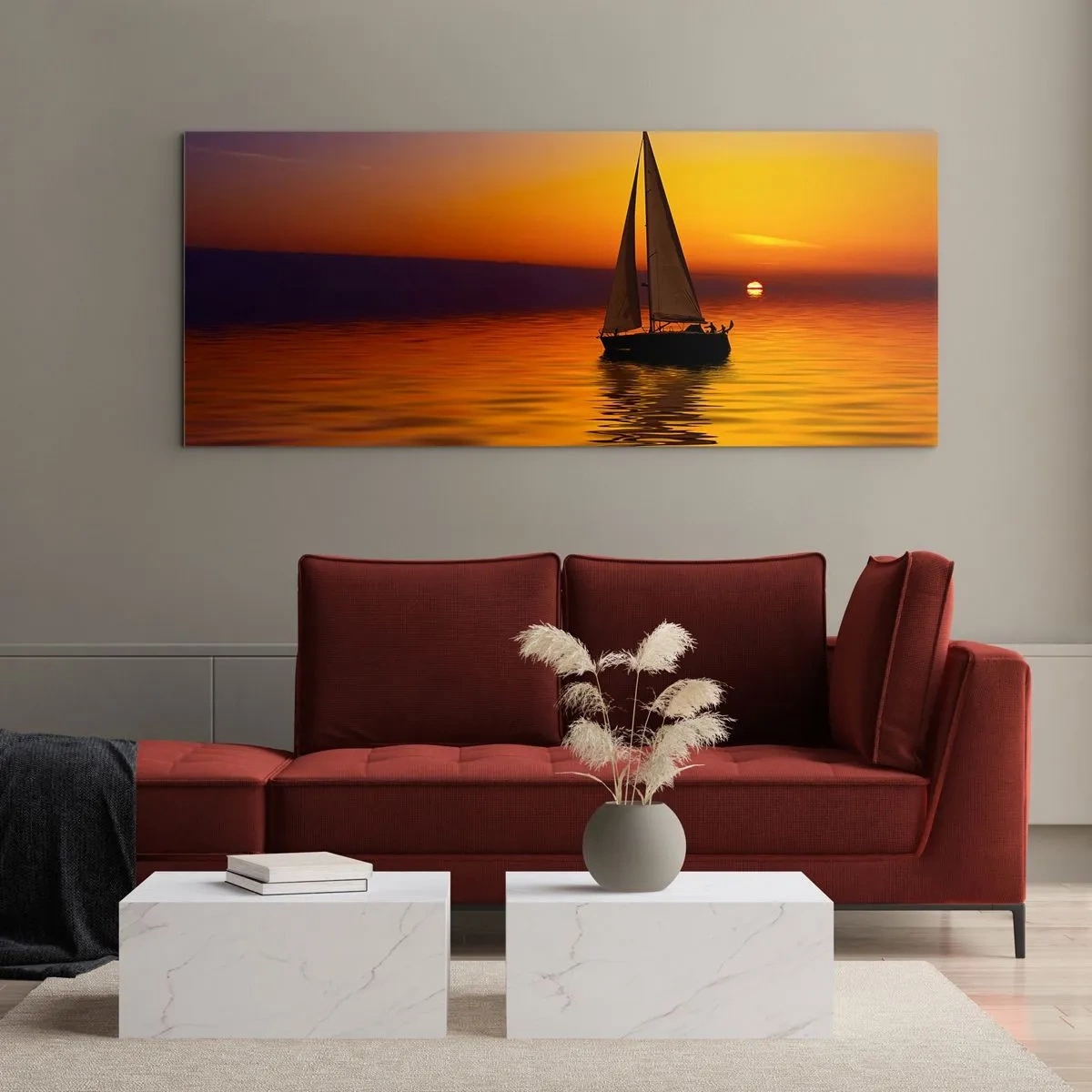 Glastavla - Bild på glas - Så tyst i skymningen... - 160x50 cm