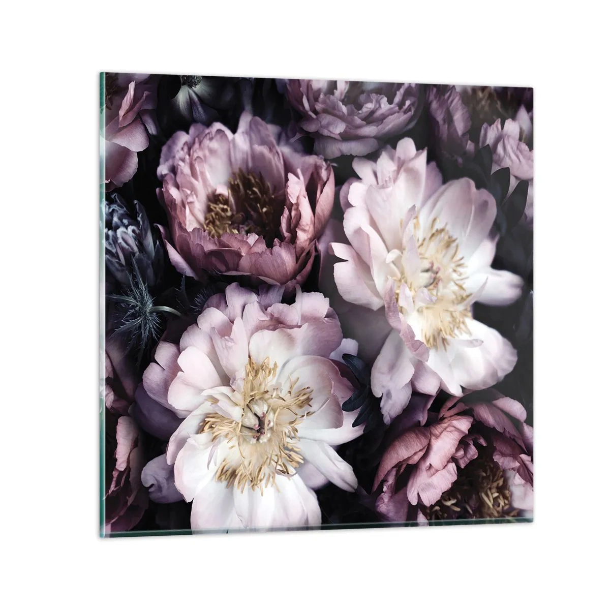 Glastavla - Bild på glas - En bukett i gammal stil - 60x60 cm