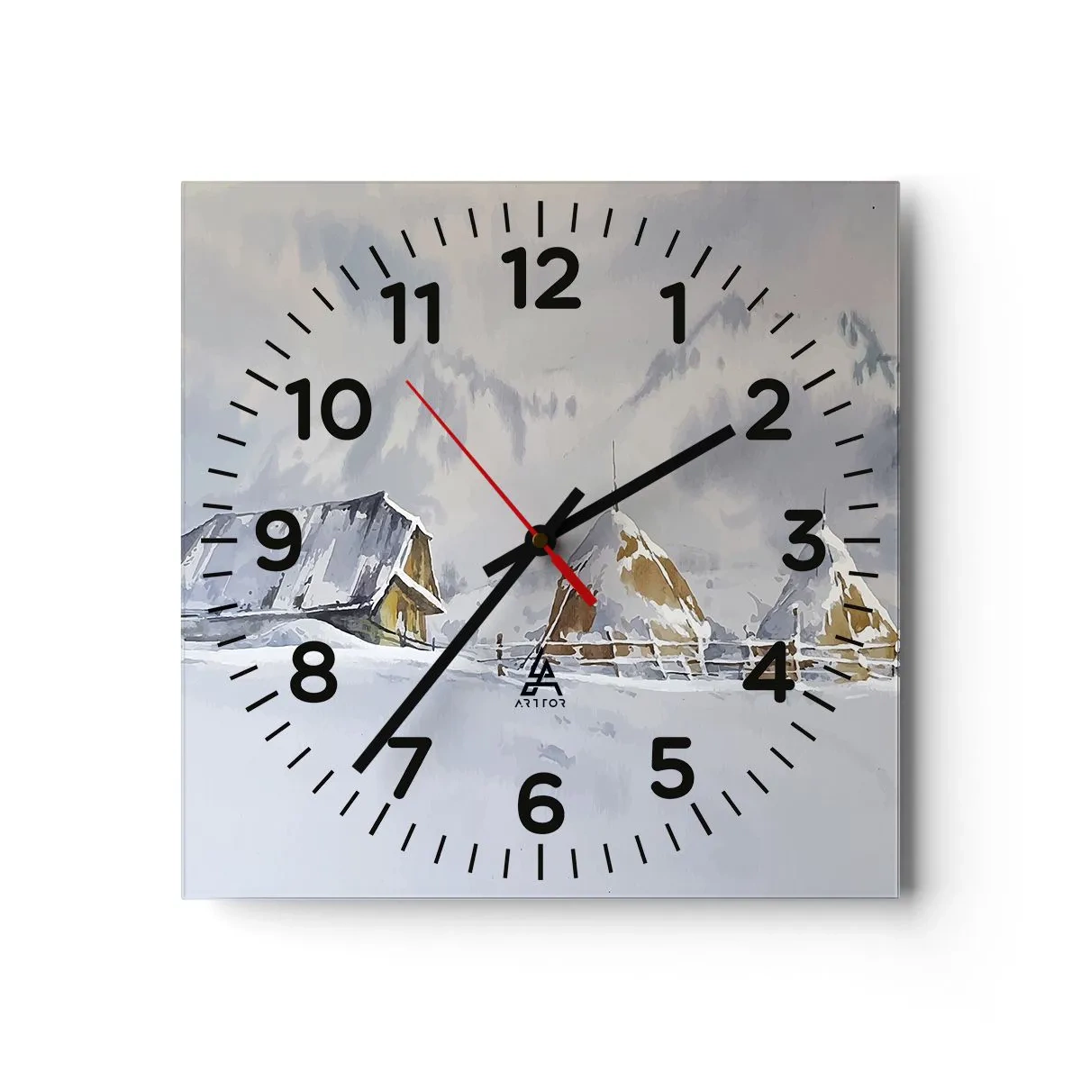 Väggklocka - Klocka på glas - I snödalen - 30x30 cm