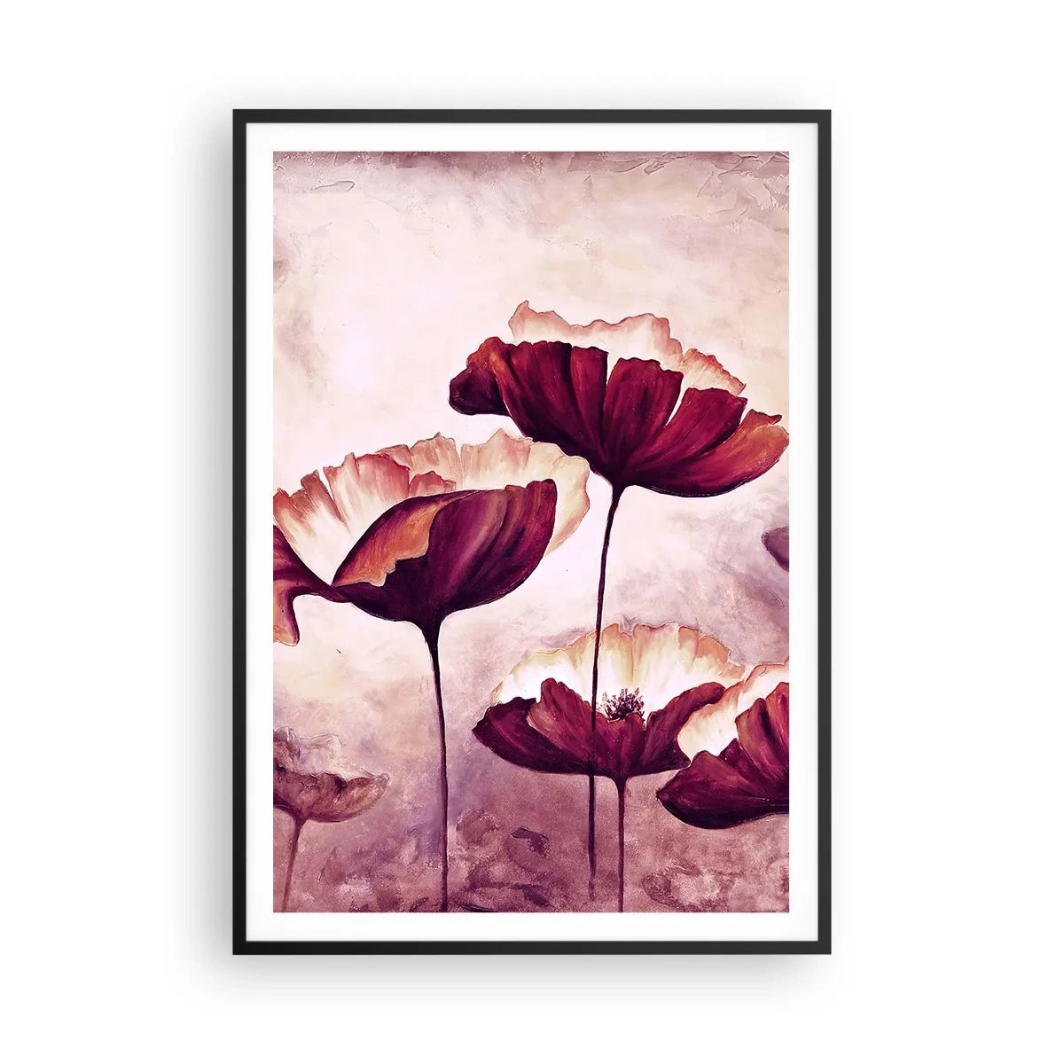 Affisch i svart ram - Röd och vit flinga - 70x100 cm