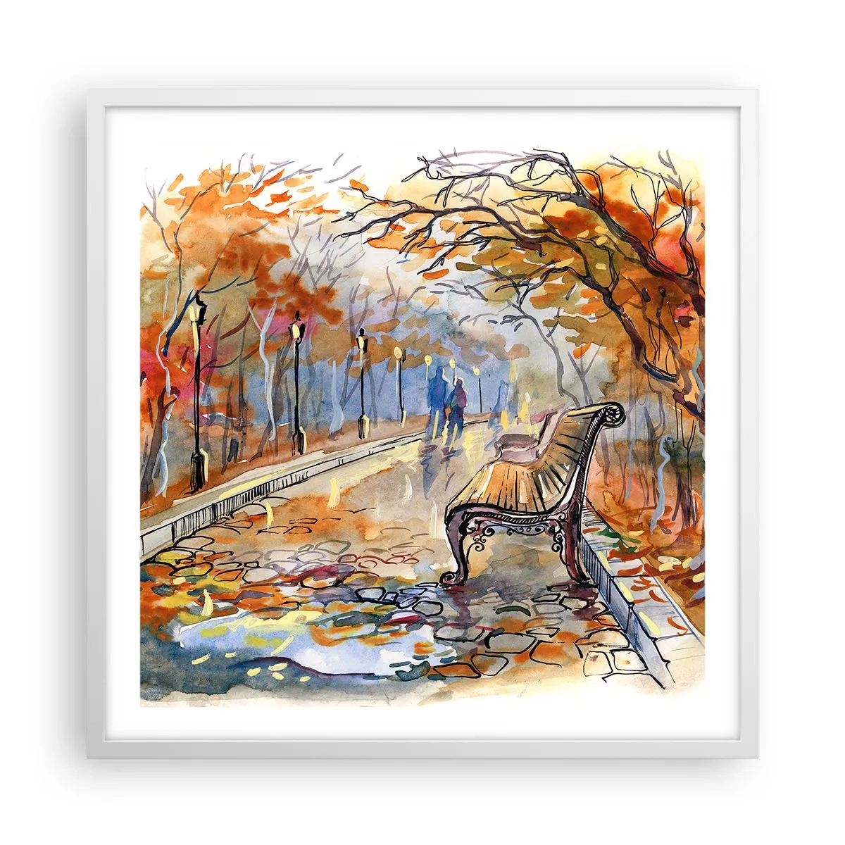 Affisch i vit ram - Vandra tillsammans mot hösten - 60x60 cm