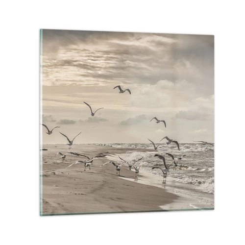 Glastavla - Bild på glas - Havets brus, fågelsång - 50x50 cm