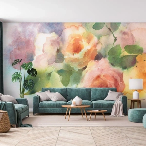 Fototapet på mått Premium Canvas - Delikat som en akvarell - Blommor, Rosor, Bukett