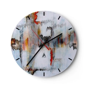 Väggklocka - Klocka på glas - En abstrakt komposition i ljusa färger med intensiva accenter. - 30x30cm - Med pinne på vatten - Modern väggdekoration för vardagsrum, kök och sovrum ARTTOR