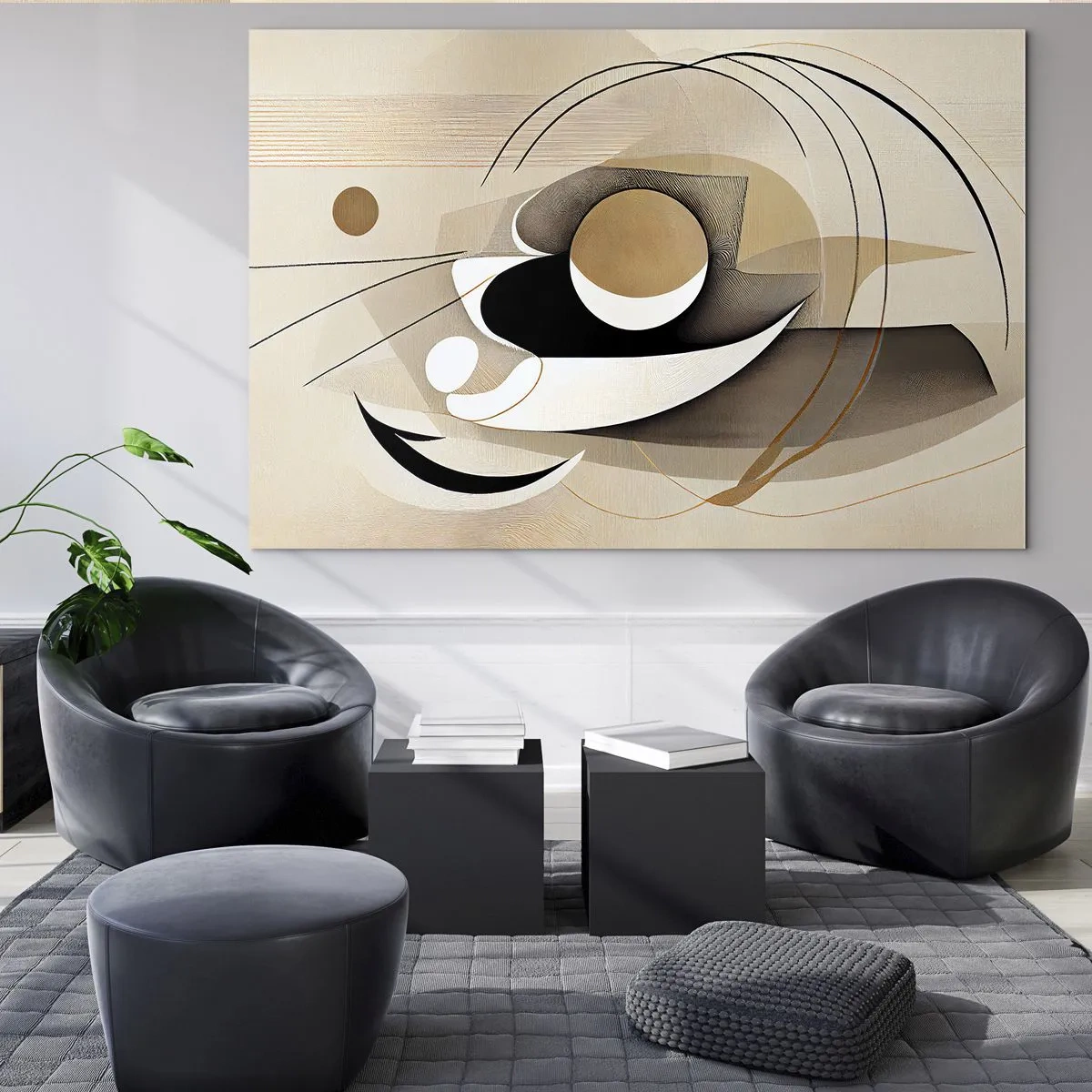 Glastavla - Bild på glas - Minimalistisk abstraktion i beige med geometriska former - 70x50cm - Komposition: essensen av saker och ting - Modern väggdekoration för vardagsrum och sovrum ARTTOR