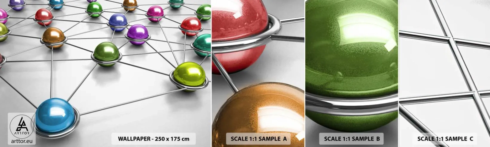 Fototapet Prov Standard Eco - Rymdens spindelnät - Abstraktion, Metallkulor, 3D - 100x30 cm