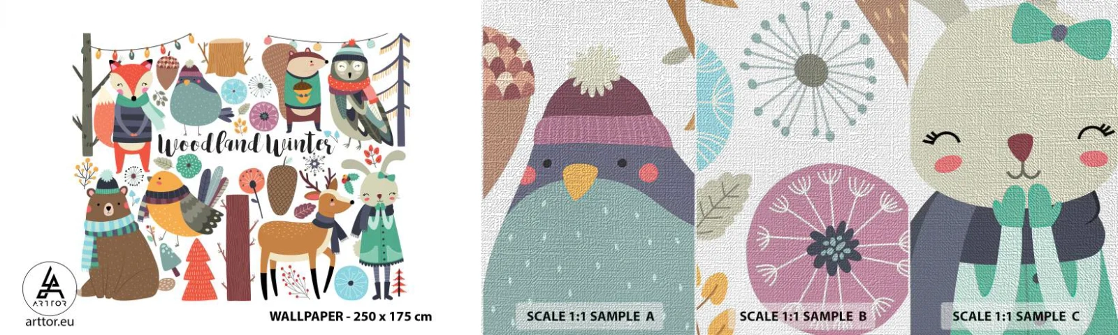 Provbit av fototapet Premium Canvas - Sagojul i skogen - För barn, Vinter I Skogen, Djur - 100x30 cm