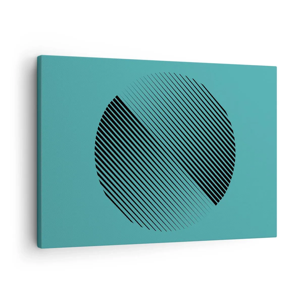 Canvastavla - Bild på duk - En minimalistisk cirkel med linjer på en turkos bakgrund. - 70x50cm - Cirkeln - en geometrisk variation - Modern väggdekoration för vardagsrum och sovrum ARTTOR