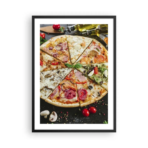 Affisch i svart ram - Färgglad pizza uppdelad i olika bitar - 50x70cm - Smakurval - Modern väggdekoration för vardagsrum och sovrum ARTTOR