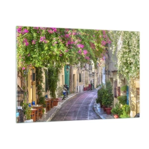 Glastavla - Bild på glas - Blommande gata - 120x80 cm