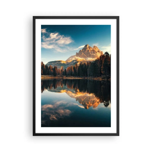 Affisch i svart ram - En bergstopp reflekterad i en lugn sjö - 50x70cm - Dubbelt landskap - Modern väggdekoration för vardagsrum och sovrum ARTTOR