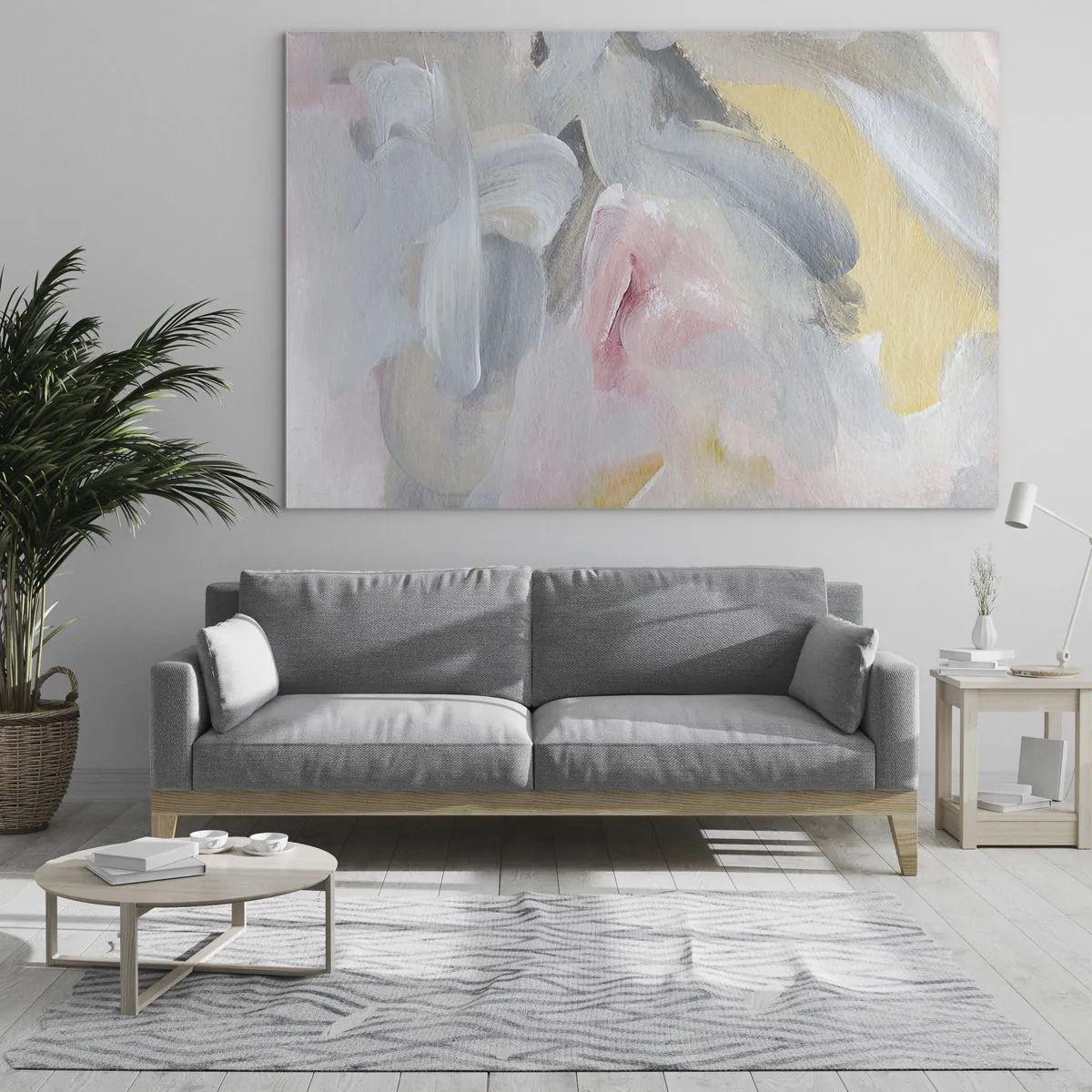 Glastavla - Bild på glas - Abstrakt komposition i pastellfärger - 70x50cm - I en pastellfärgad värld - Modern väggdekoration för vardagsrum och sovrum ARTTOR