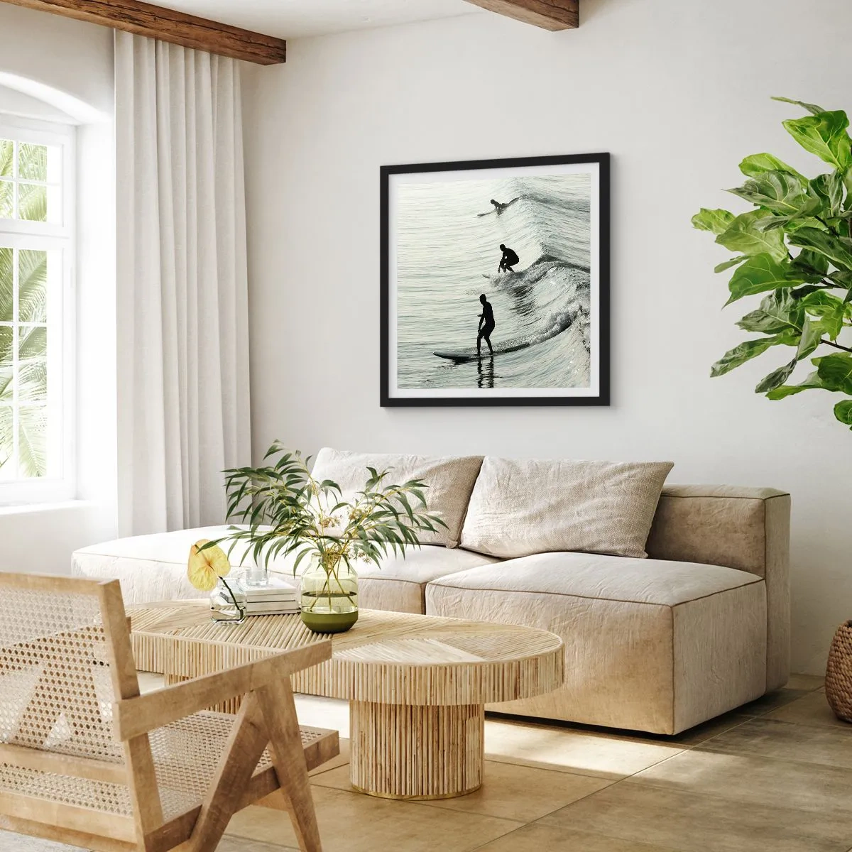 Affisch i svart ram - Att möta vågen - 60x60 cm