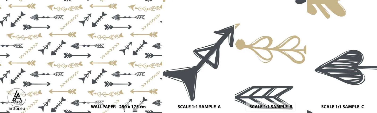 Provbit av självhäftande fototapet Deluxe Sticker - Pilbågsskyttens sömn - Abstraktion, Pil, Boho - 100x30 cm