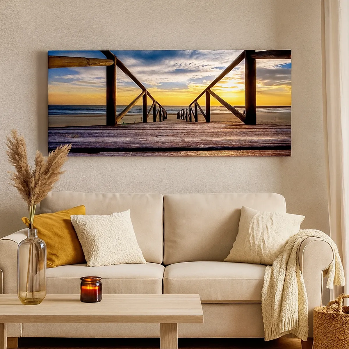 Canvastavla - Bild på duk - Till vilda stranden i skymningen - 30x30 cm