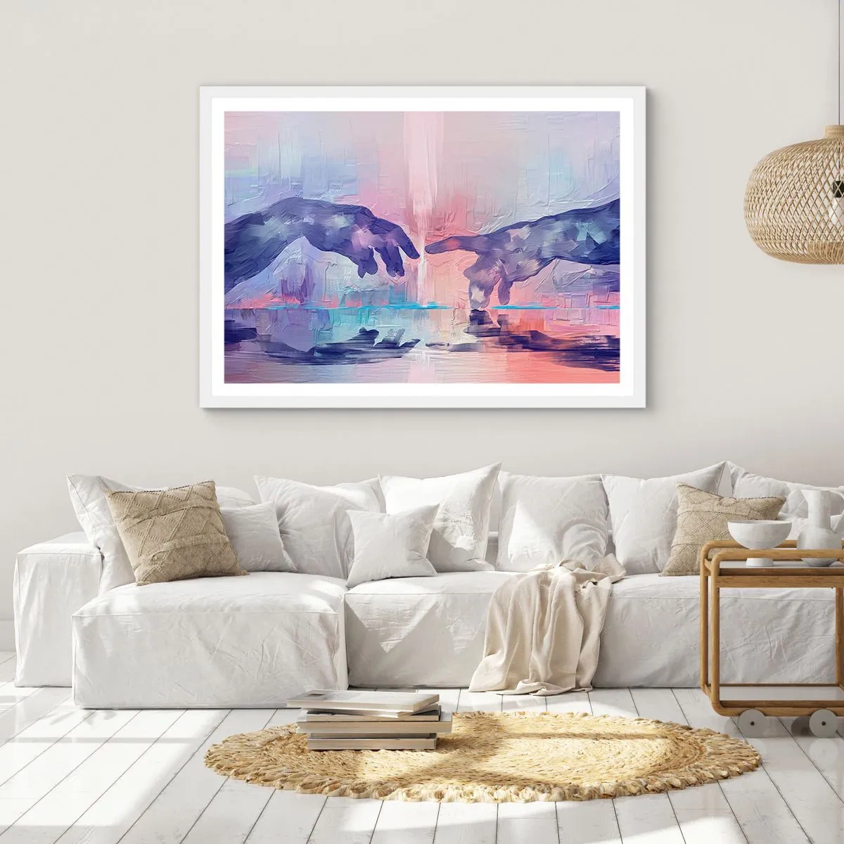 Affisch i vit ram - Den gudomliga gnistan av liv - 100x70 cm