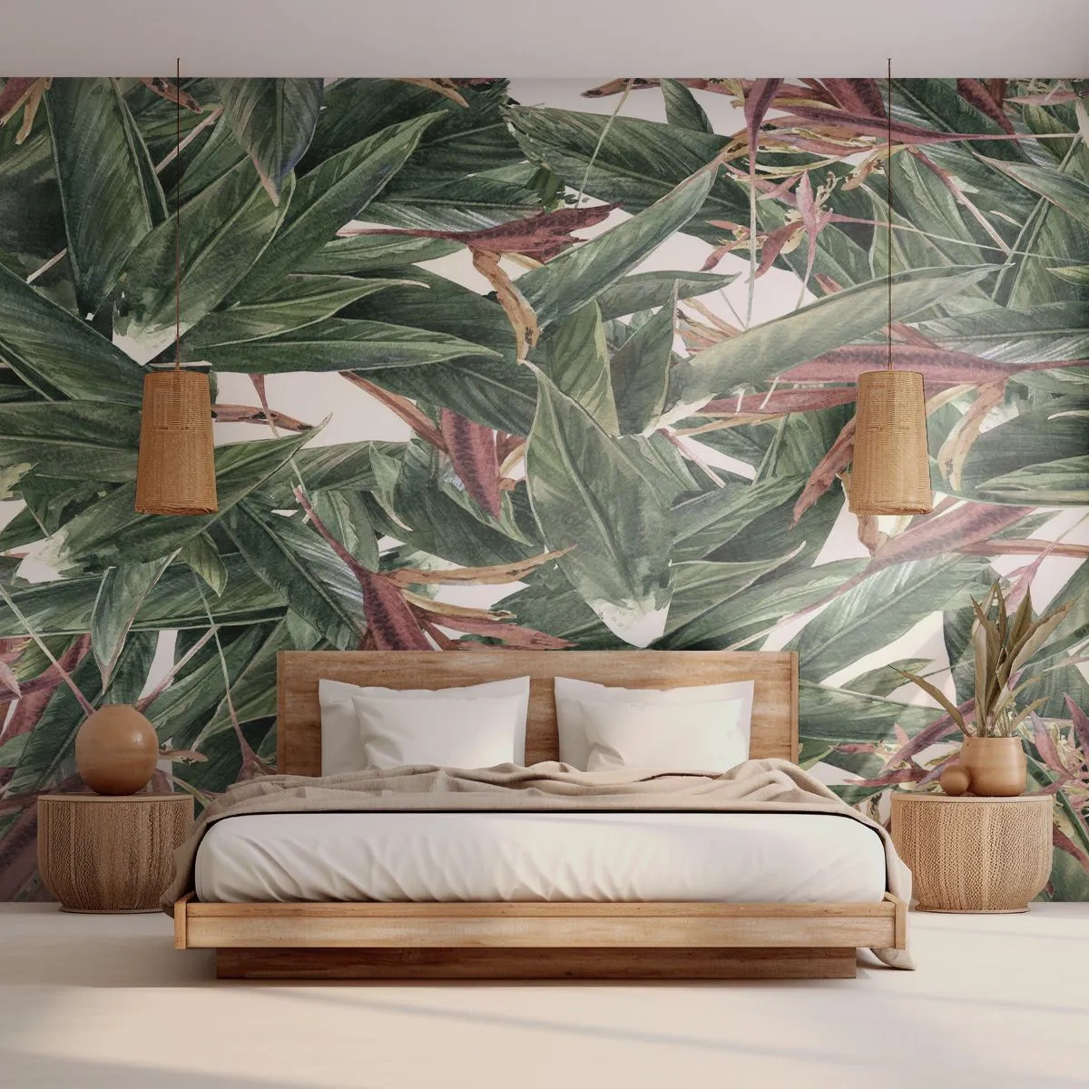 Självhäftande Fototapet Deluxe Sticker - Smaragd-lila växter - Blommor, Hawaii, Löv - 100x70 cm