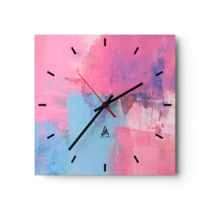 Väggklocka - Klocka på glas - Rosa, blått och en gnutta ljus - 30x30 cm