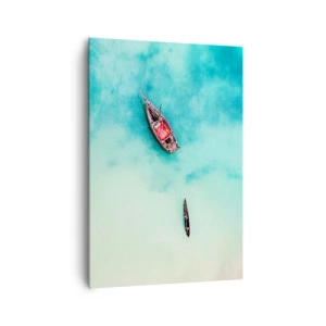 Canvastavla - Bild på duk - Högvatten på stranden i Zanzibar… - 70x100 cm