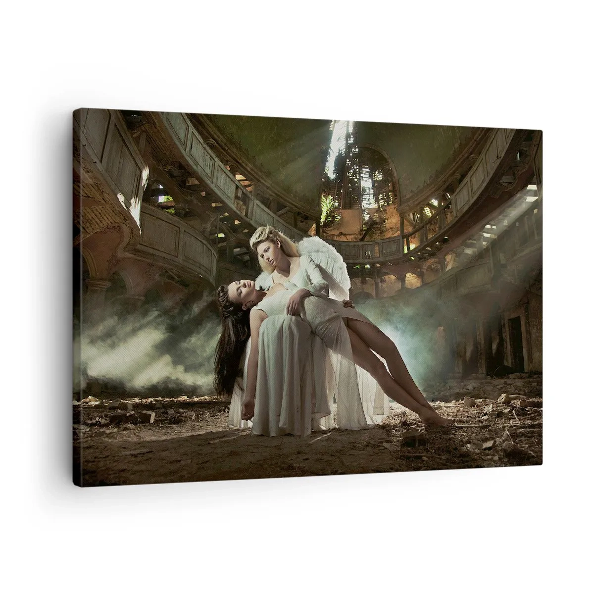 Canvastavla - Bild på duk - Två figurer i ruiner med ett ljusspel - 70x50cm - Gamla teaterns anda - Modern väggdekoration för vardagsrum och sovrum ARTTOR
