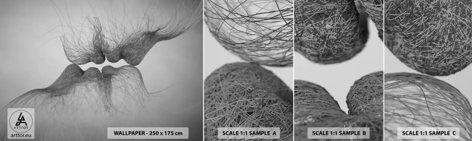 Provbit av självhäftande fototapet Deluxe Sticker - Vindens kyss - Abstraktion, Grafik, Kärlek - 100x30 cm