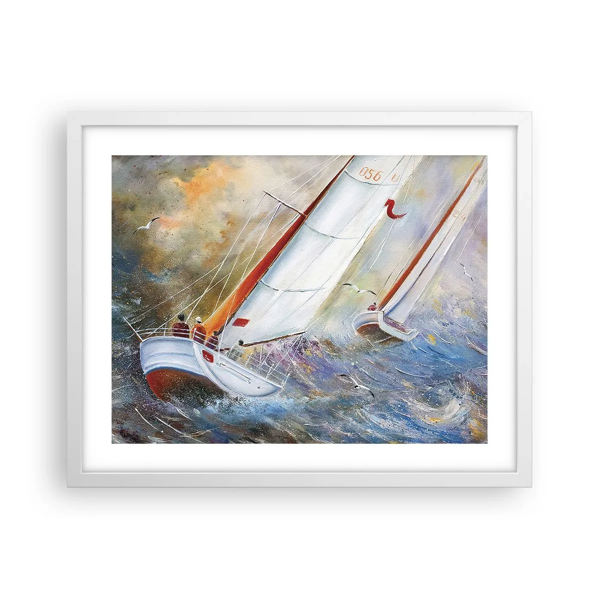 Affisch i vit ram - Springande på vågorna - 50x40 cm