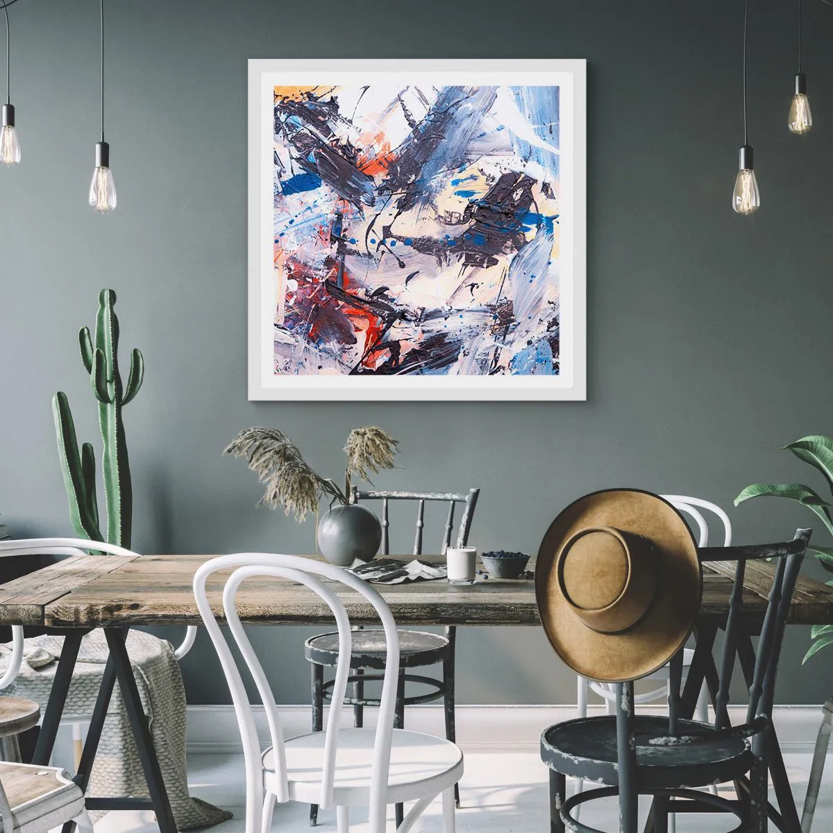 Affisch i vit ram - Abstraktionen galna dans - 60x60 cm