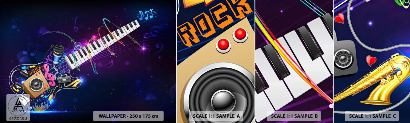 Provbit av självhäftande fototapet Deluxe Sticker - Allt väl - Abstraktion, Ett musikinstrument, musik - 100x30 cm