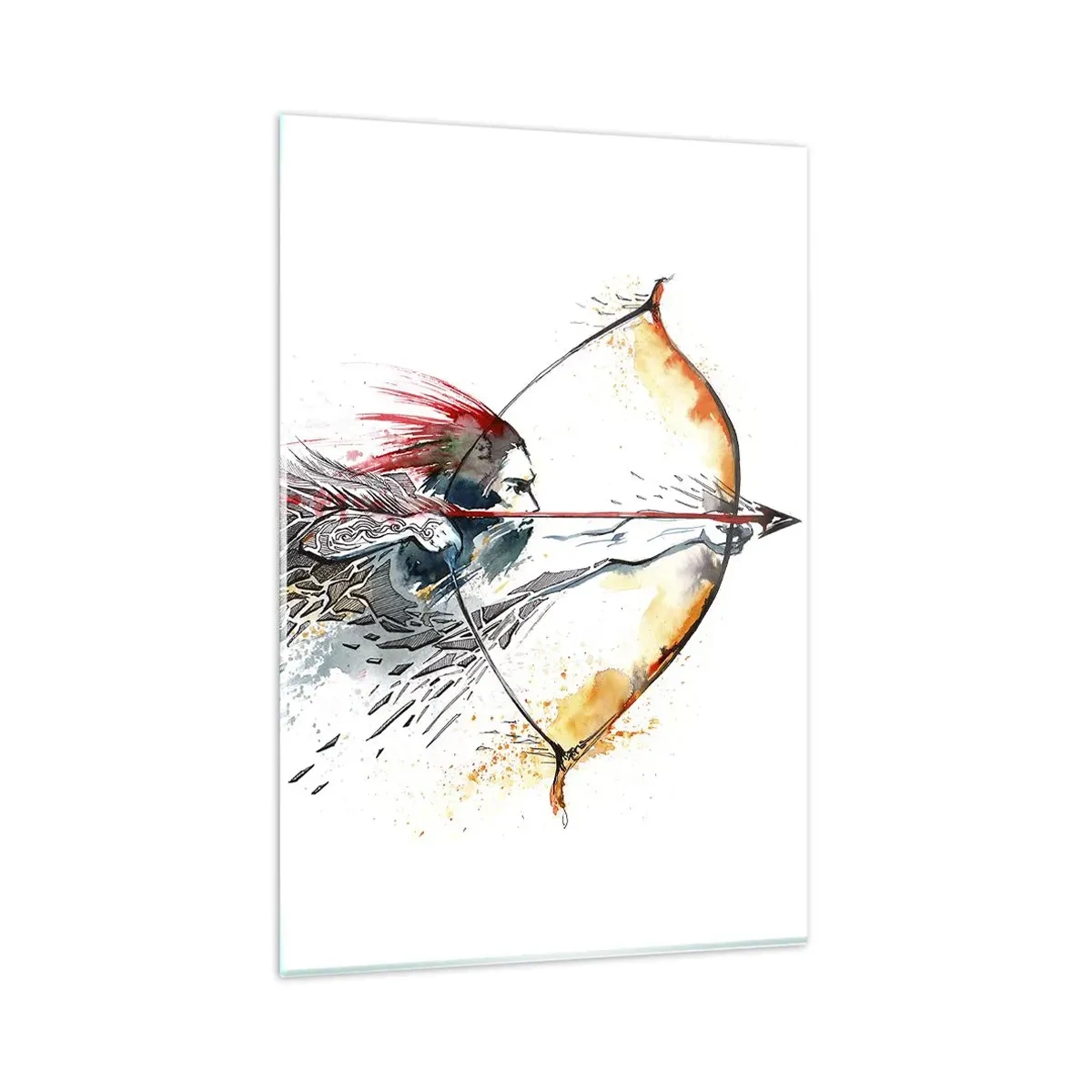 Glastavla - Bild på glas - Mytomspunnen kämpe med brinnande båge - 80x120 cm