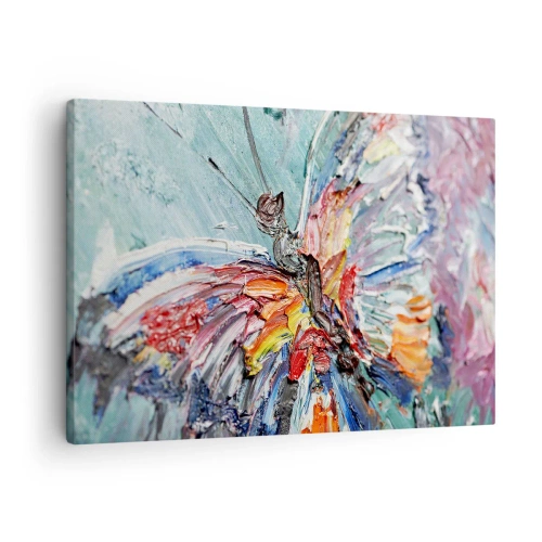 Canvastavla - Bild på duk - Färgglad impastofjäril på pastellbakgrund - 70x50cm - Målad av naturen - Modern väggdekoration för vardagsrum och sovrum ARTTOR