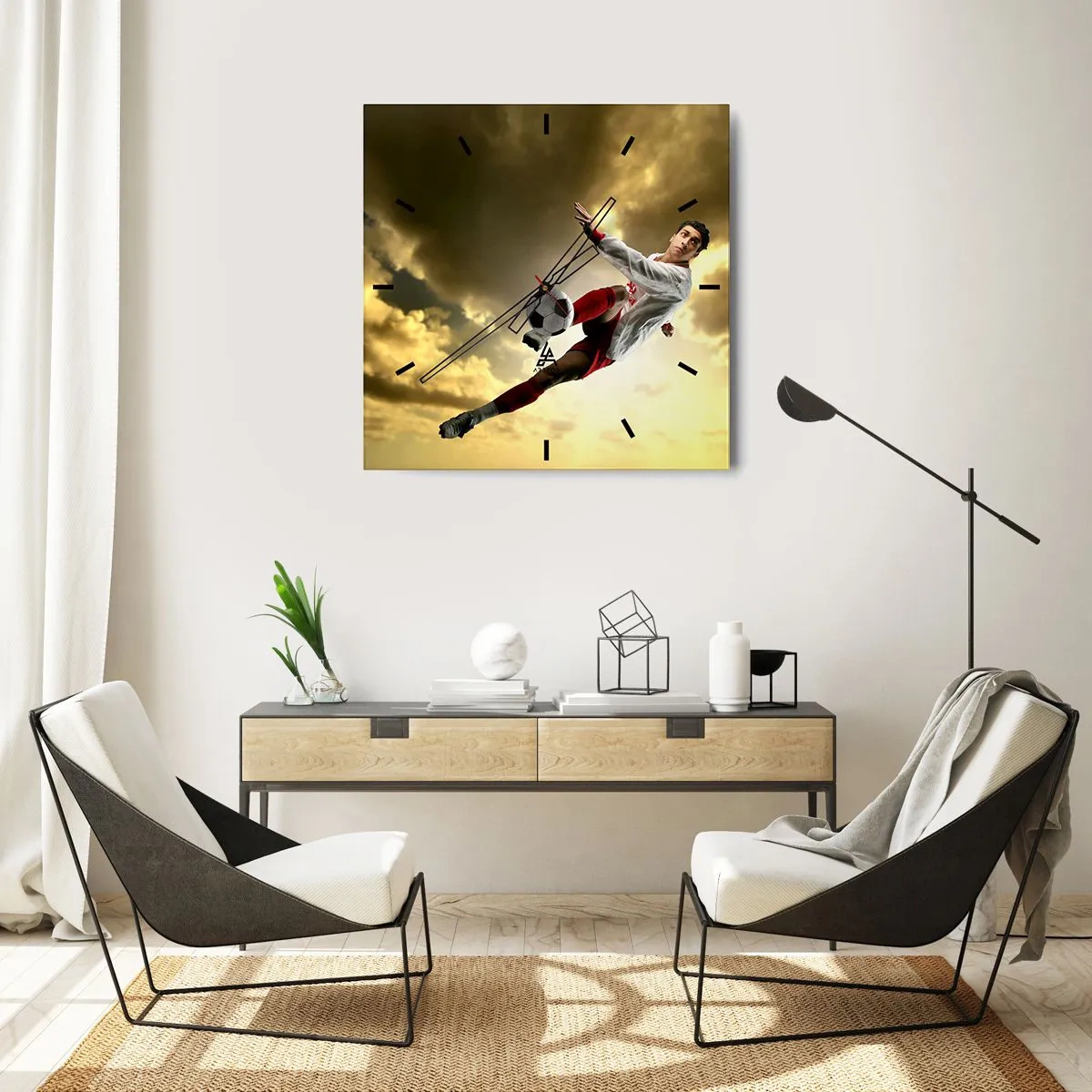 Väggklocka - Klocka på glas - Fotbollshimmel - 30x30 cm