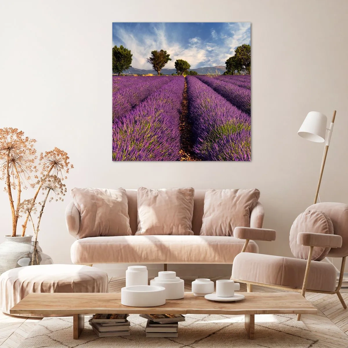Canvastavla - Bild på duk - Lavendelrader - 60x60 cm