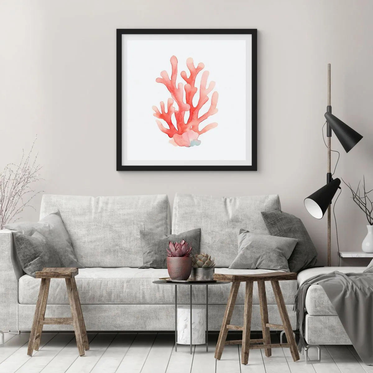 Affisch i svart ram - Korallfärgad korall - 30x30 cm